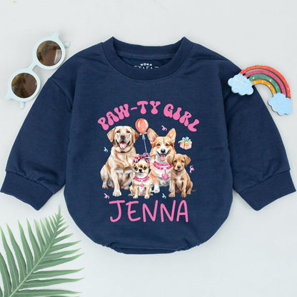 Customizable Puppy Birthday Romper for Baby Girls, Perfect Gift