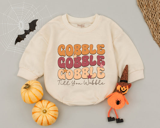 Gobble Til You Wobble Romper, Vintage Thanksgiving Outfit, Retro Fall Baby Clothes, First Thanksgiving Toddler Romper, Festive Newborn Gift 139 chars
