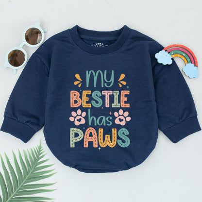 Retro Bestie Has Paws Romper for Baby Sweet Orange Green Peach Pet Lover Outfit Adorable Vintage Charm Puppy Dog Gift