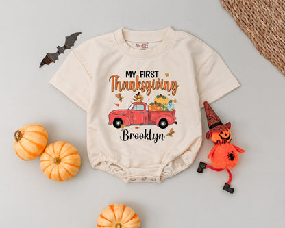 Custom Pumpkin Truck Romper: 1st Thanksgiving & Halloween Outfit