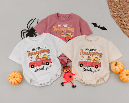 Custom Pumpkin Truck Romper: 1st Thanksgiving & Halloween Outfit