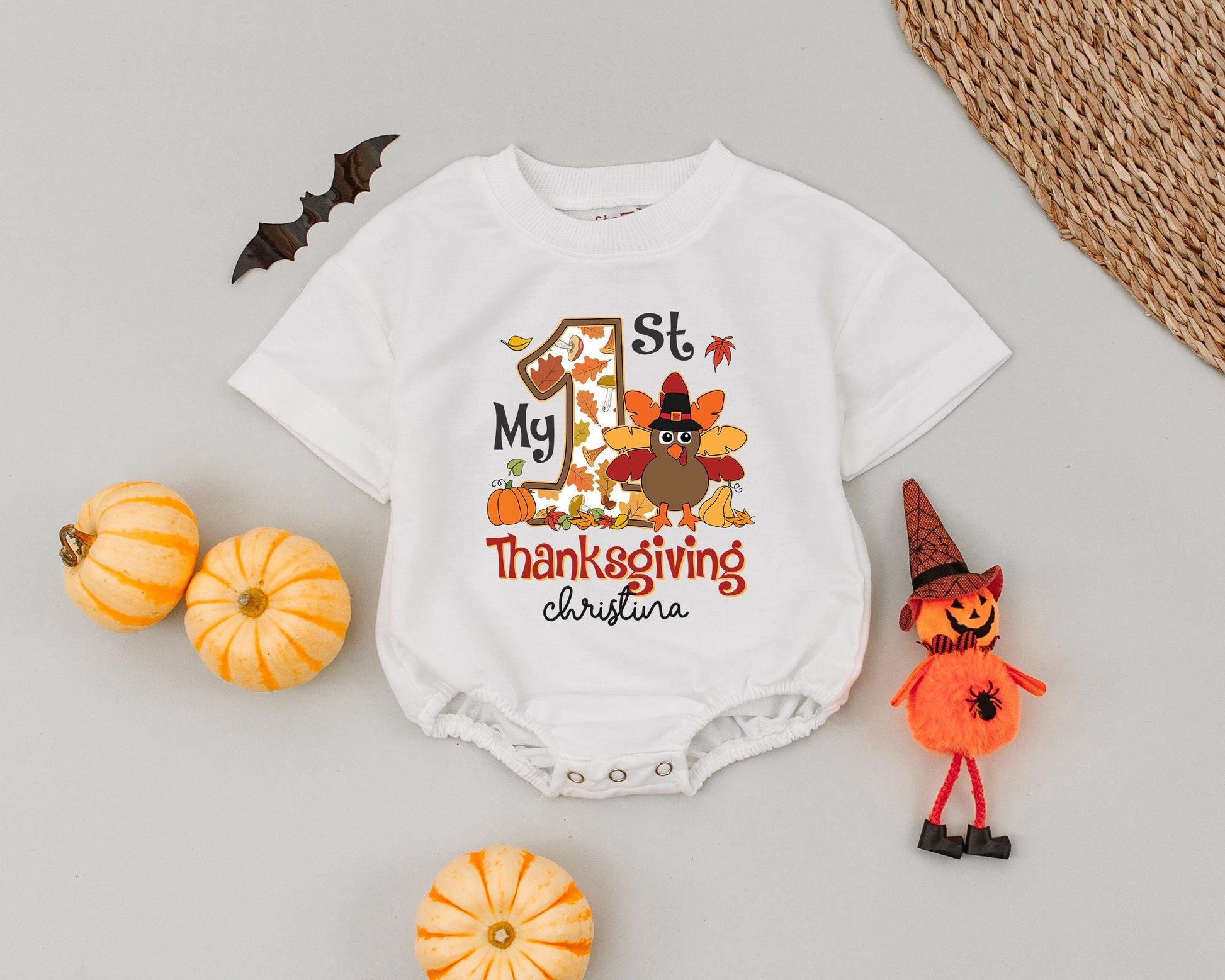 Custom Name Thanksgiving Romper - Baby Fall Outfit Halloween Bodysuit  