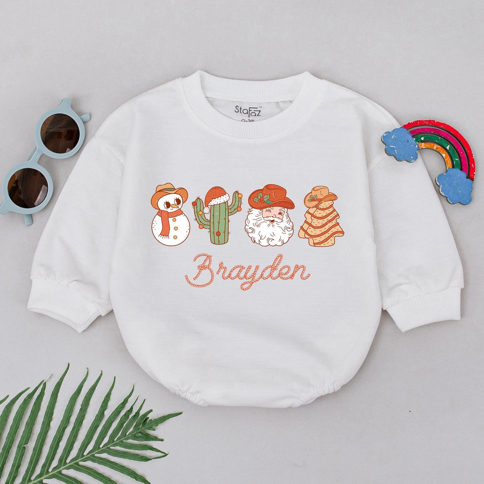 Custom Western Christmas Romper: 1st Holiday Outfit for Babies