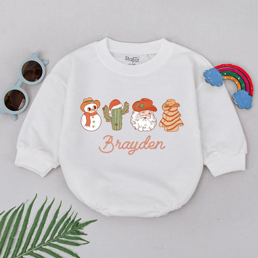 Custom Western Christmas Romper: 1st Holiday Outfit for Babies