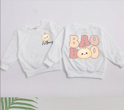 Personalized Family Matching Cute Baby Dumpling Bao Romper Bodysuit smiling face rosy cheeks vegan outfit soft cotton joyful shower gift.
