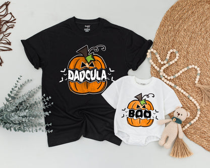 Dadcula Momster Halloween Matching Family Shirts Vintage Pumpkin Birthday Outfit Fall Costume Black Bats Design Boo Spooky Season One Spooky Dude Outfit 134c