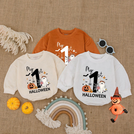 My 1st Halloween Girl Romper: Cute Ghost & Pumpkin Outfit, First Halloween Costume, Baby Shower Gift, Spooky Season Bodysuit, Fun Halloween Romper (139)
