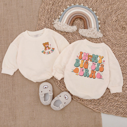 In My Big Sis Era Pastel Baby Outfit Sweatshirt Bubble Romper Cute Teddy Bear Design Bubbly Font Newborn Boy Girl Clothes Comfortable Infant Bodysuit Unique Shower Gift