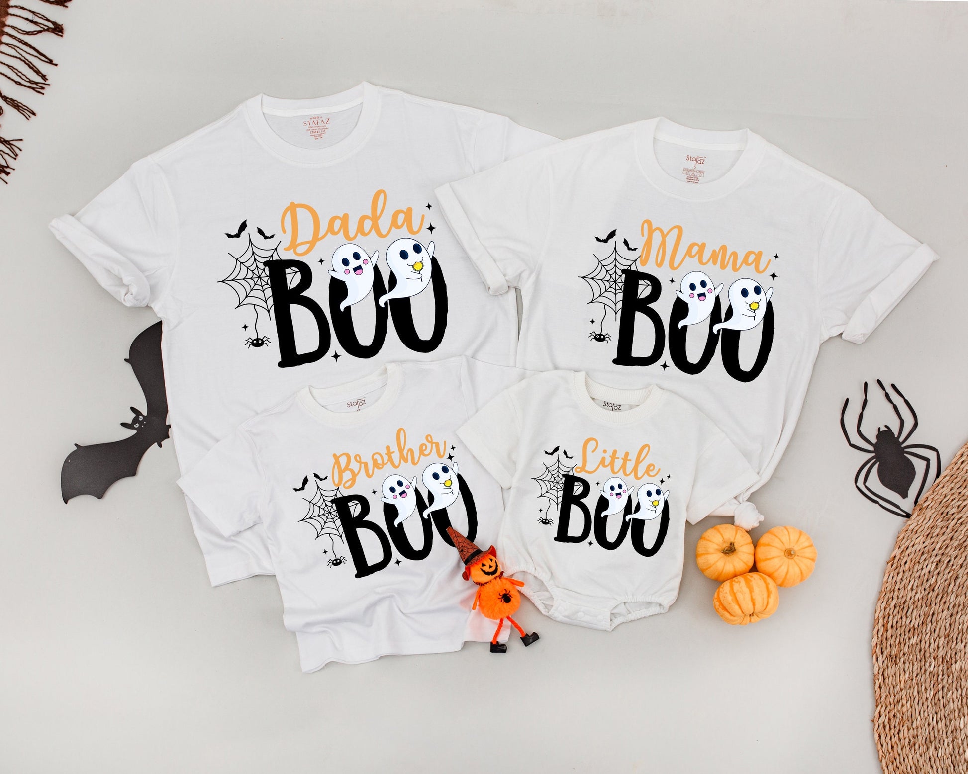 Boo Family Halloween Shirts: Cute Ghost Outfit for Baby, Dada, Mama & Little Boo! Matching Halloween Costume - Fun Orange & Black Fall Outfit (137 chars)