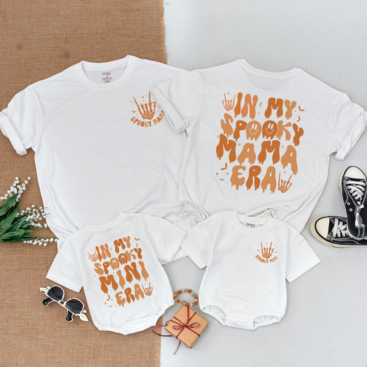 Spooky Mama Mini Halloween Shirt Retro Orange Retro Vibes Mommy and Me Matching Vintage Baby Bodysuit Smiley Bat Stars
