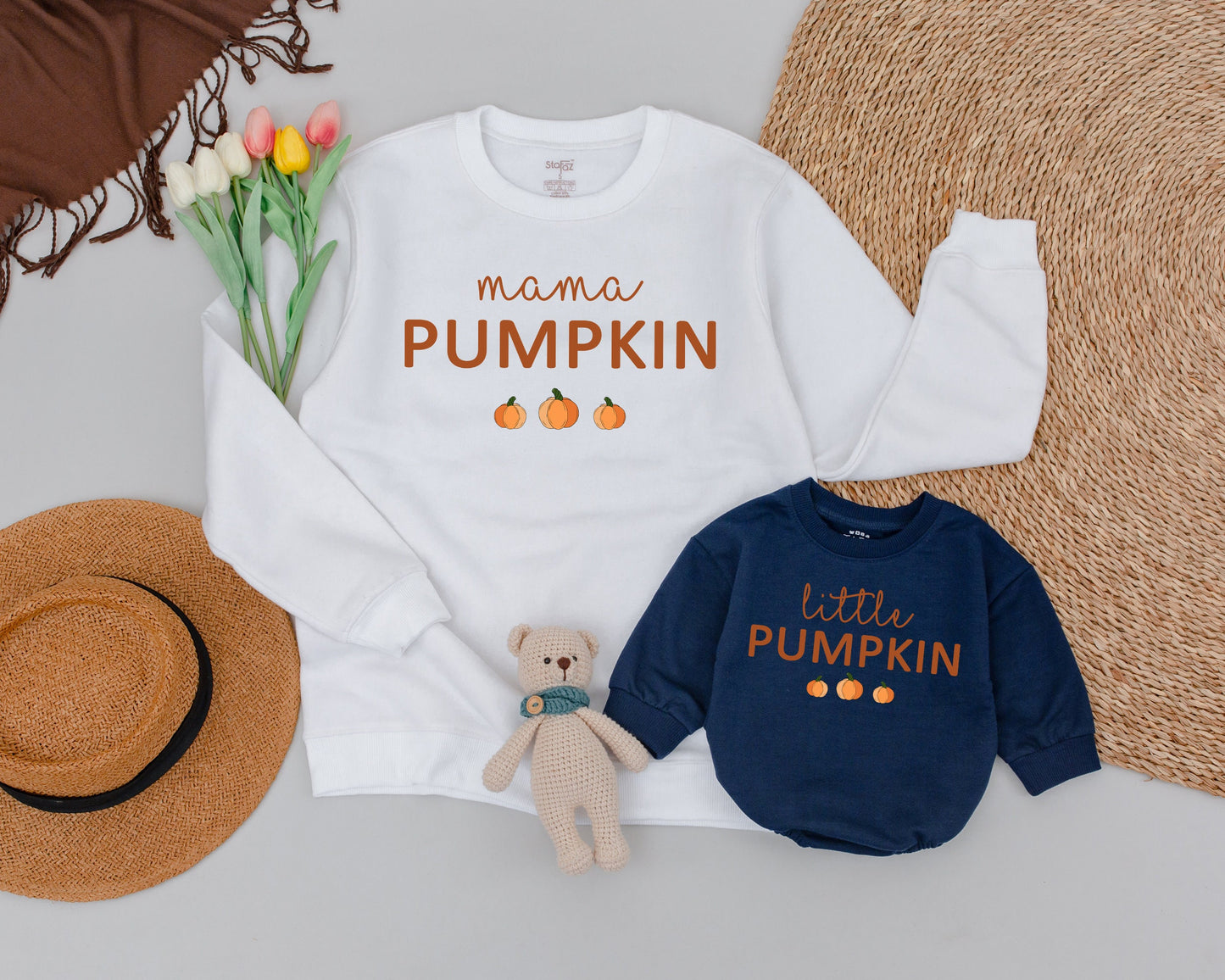 Mama and Little Pumpkin Fall Family Matching Halloween Sweatshirts  