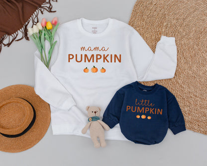 Mama and Little Pumpkin Fall Family Matching Halloween Sweatshirts  