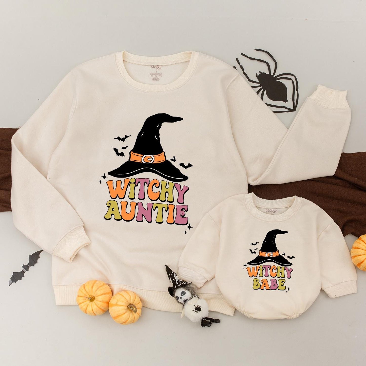 Matching Halloween Sweatshirts: Witchy Auntie & Baby Spooky Set