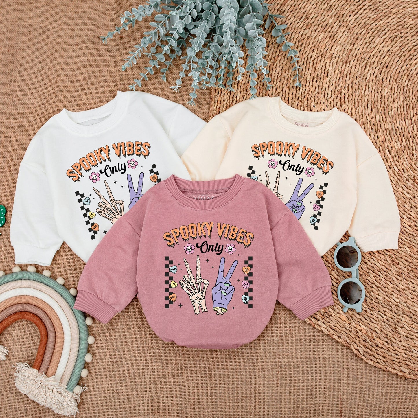 Spooky Vibes Only Halloween Baby Girl Bodysuit First Halloween Outfit Cute Vintage Skull Flowers Romper Bubble