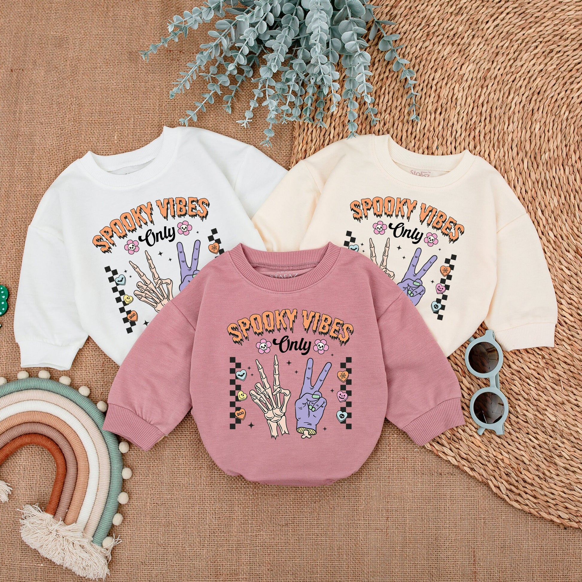 Spooky Vibes Only Halloween Baby Girl Bodysuit First Halloween Outfit Cute Vintage Skull Flowers Romper Bubble