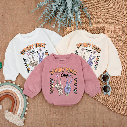 Spooky Vibes Only Halloween Baby Girl Bodysuit First Halloween Outfit Cute Vintage Skull Flowers Romper Bubble