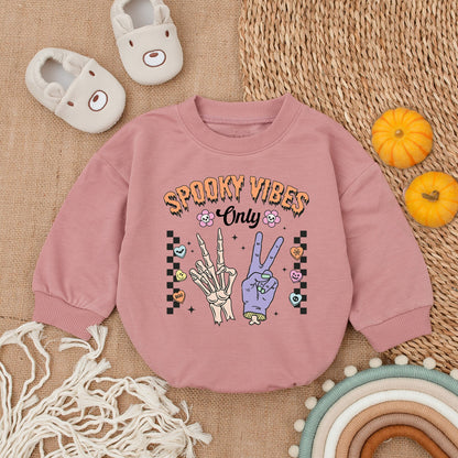 Spooky Vibes Only Halloween Baby Girl Bodysuit First Halloween Outfit Cute Vintage Skull Flowers Romper Bubble