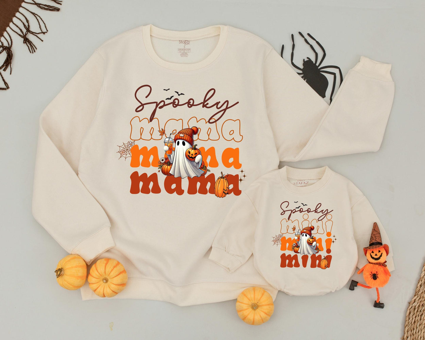 Retro Halloween Family Sweater: Cute Ghosts for Mom and Baby