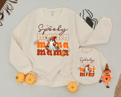 Retro Halloween Family Sweater: Cute Ghosts for Mom and Baby