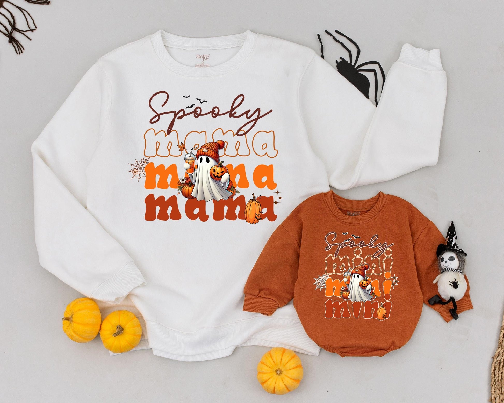 Retro Halloween Family Sweater: Cute Ghosts for Mom and Baby