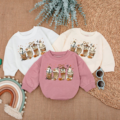 Cute Spooky Halloween Coffee Bodysuit Western Pumpkin Ghost Baby Romper Cozy Fall Baby Clothes First Halloween Outfit