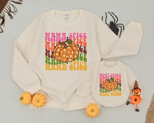 Retro Halloween Pumpkin Spice Matching Family Mama & Mini Sweaters