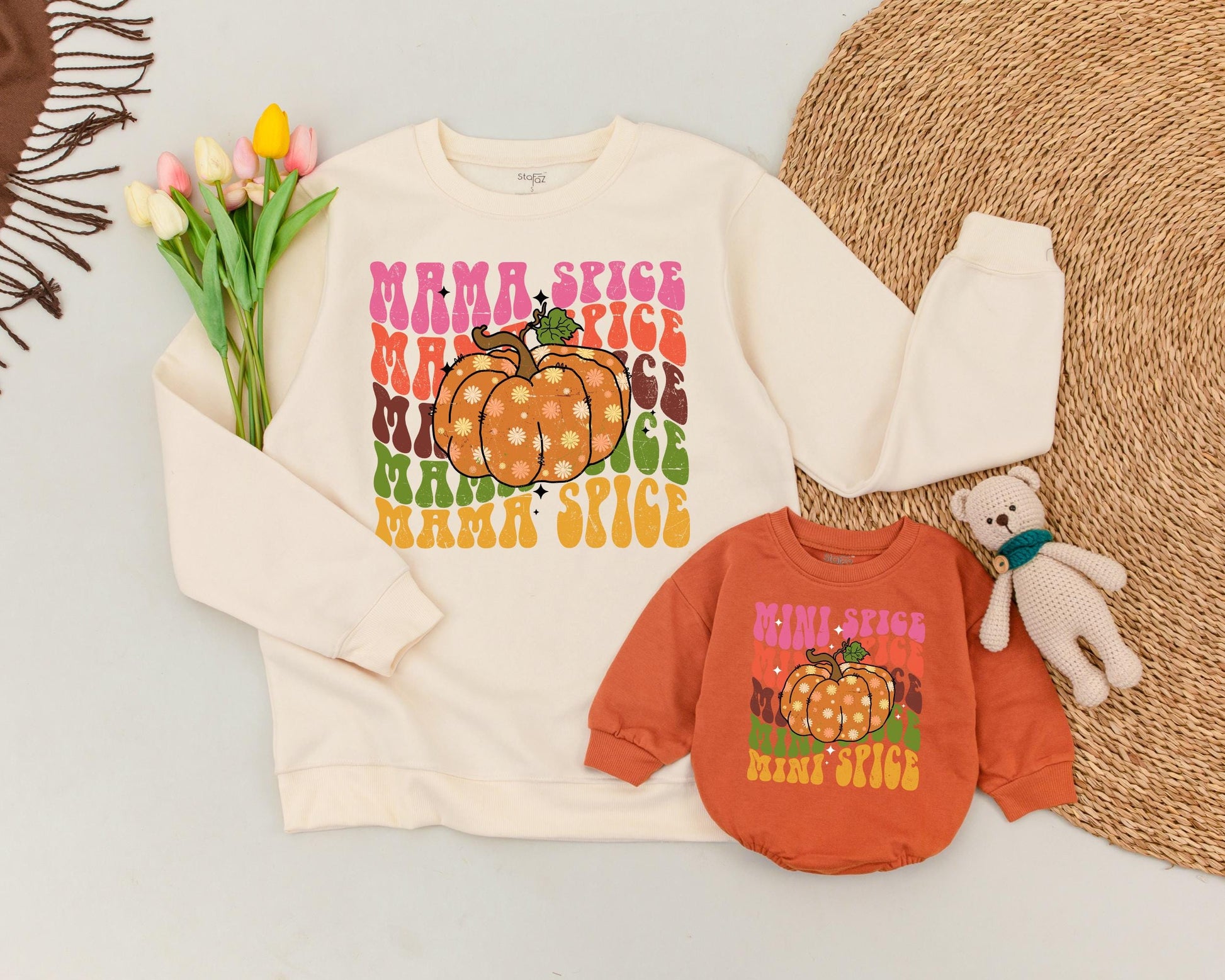 Retro Halloween Pumpkin Spice Matching Family Mama & Mini Sweaters