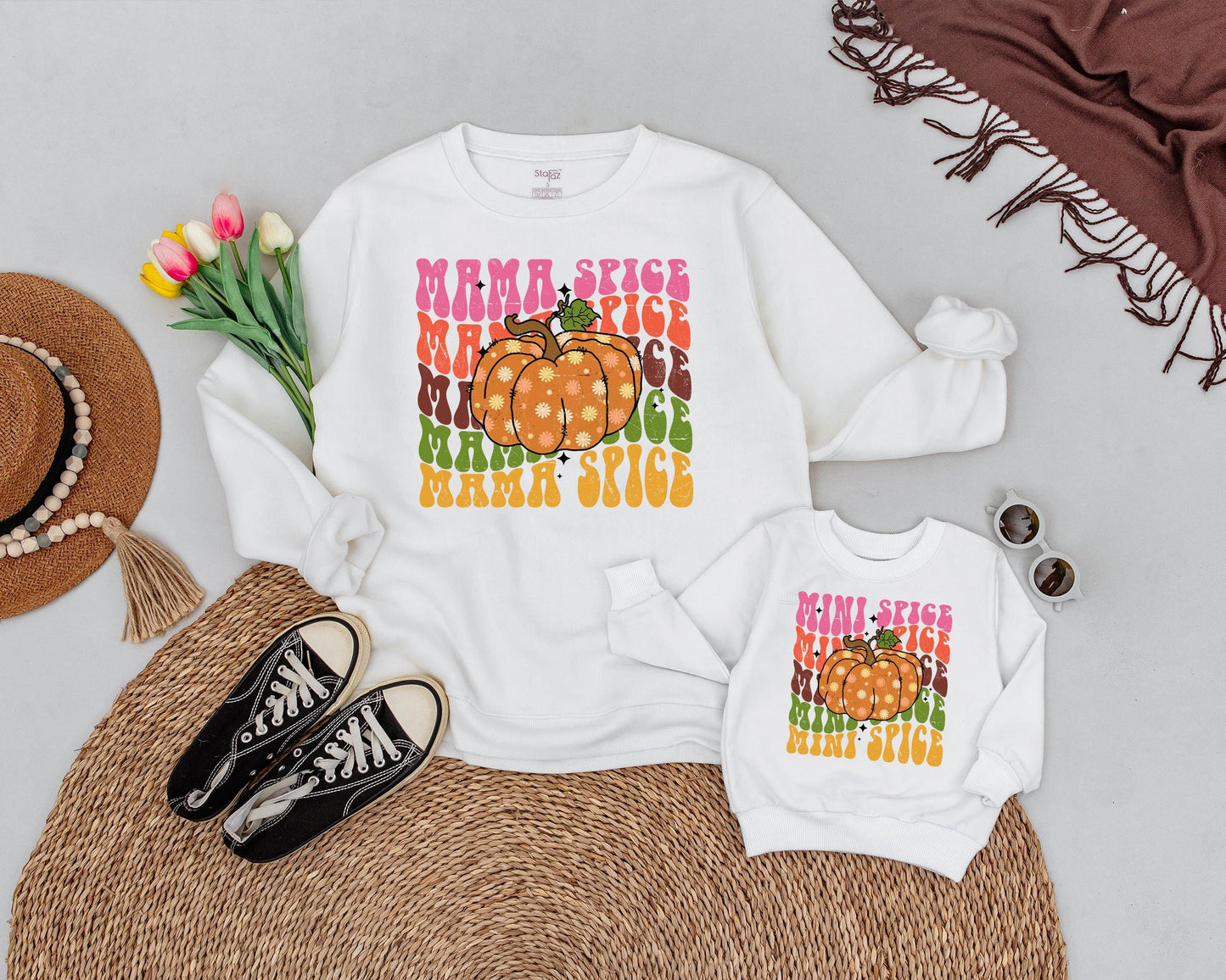 Retro Halloween Pumpkin Spice Matching Family Mama & Mini Sweaters