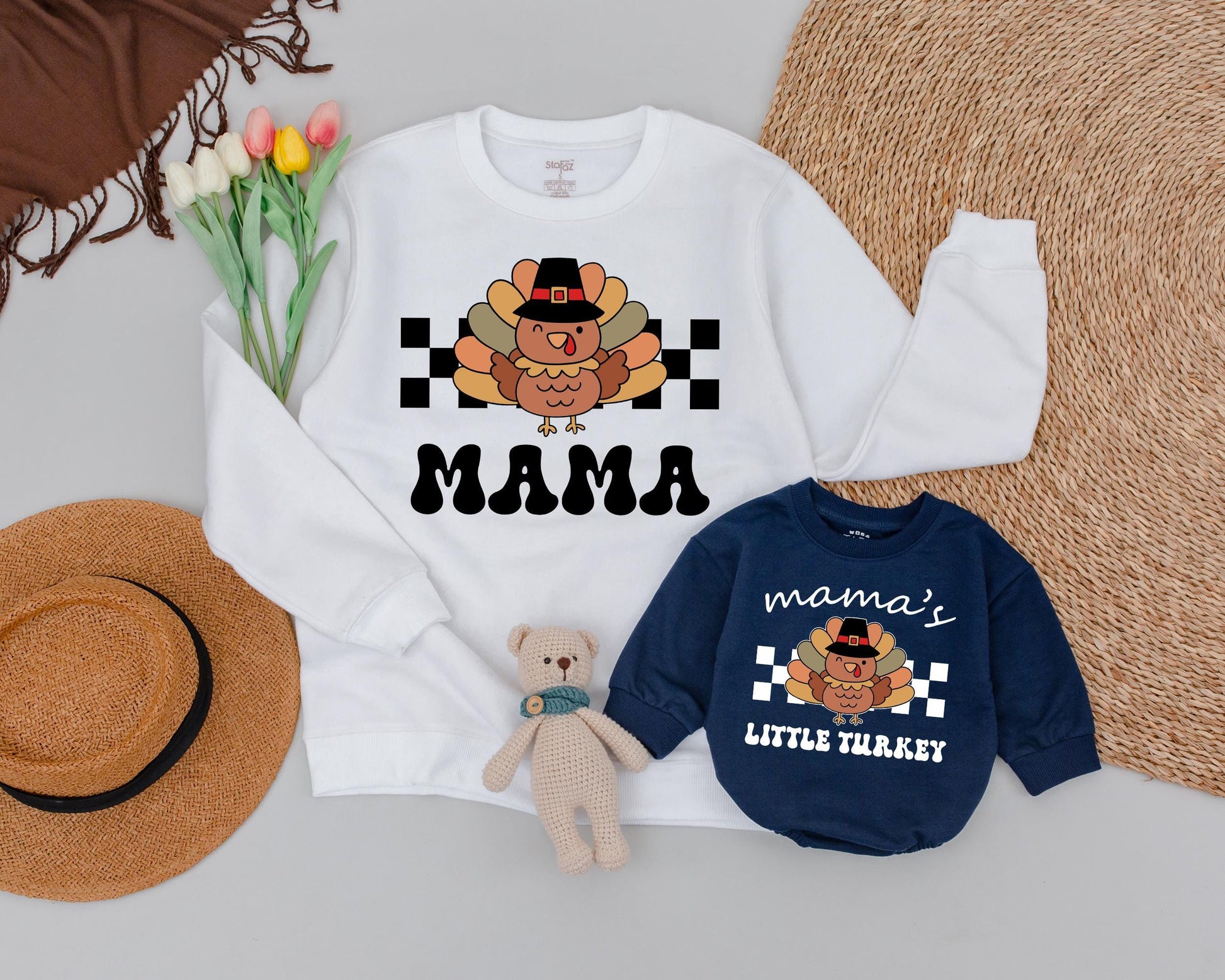 Matching Thanksgiving Sweatshirt Set - Retro Mom and Mini Outfit