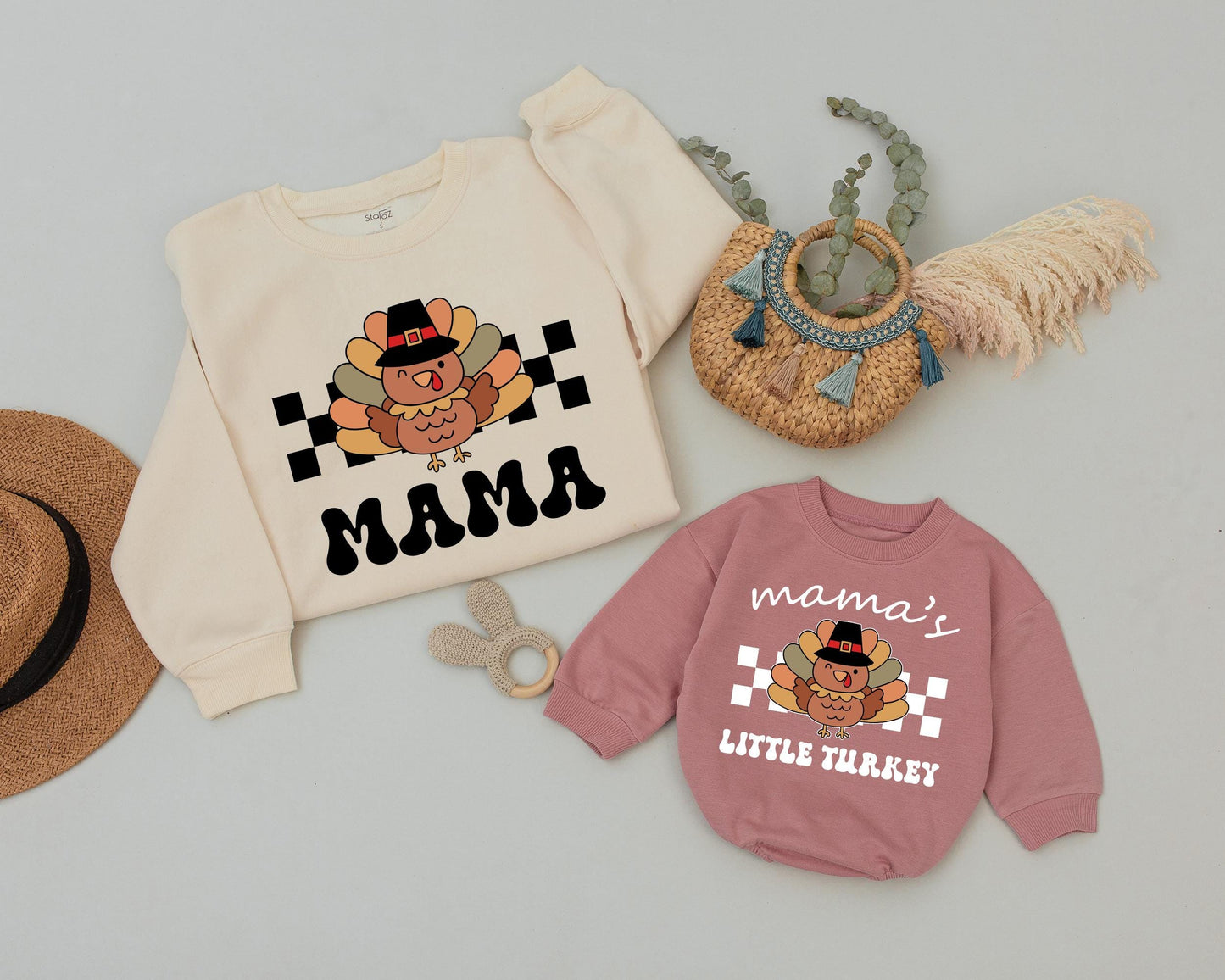 Matching Thanksgiving Sweatshirt Set - Retro Mom and Mini Outfit