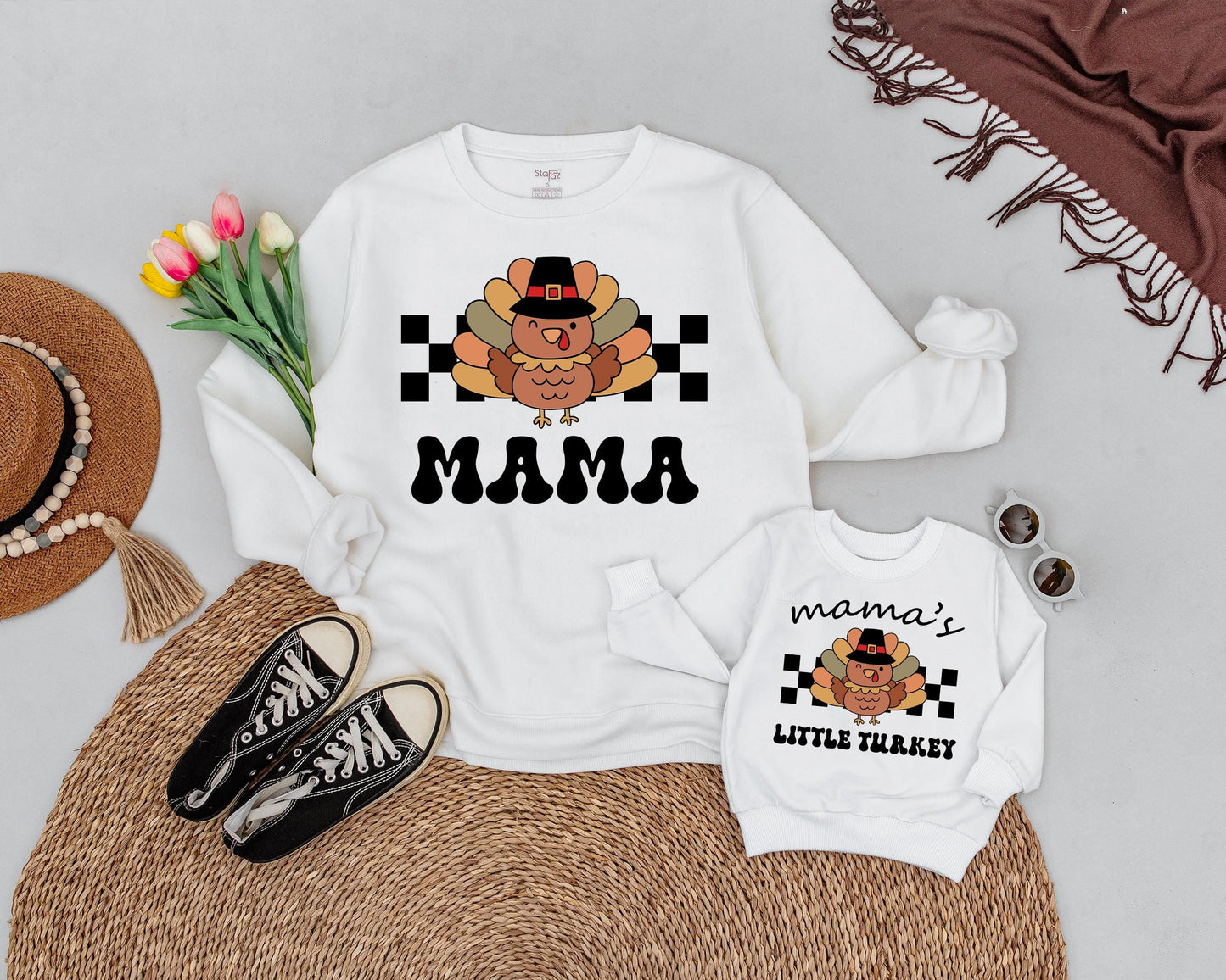 Matching Thanksgiving Sweatshirt Set - Retro Mom and Mini Outfit