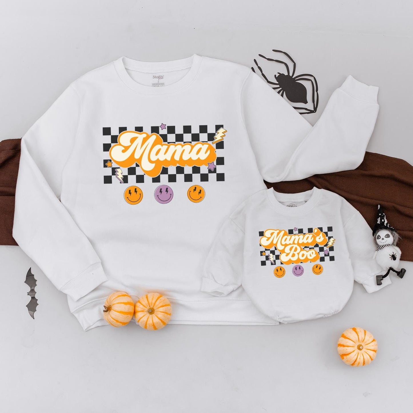 Mama & Mini Halloween Sweaters, Retro Spooky Season Family Outfit