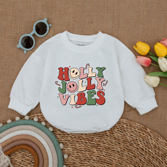 Retro Holly Jolly Baby Romper - Perfect First Christmas Outfit