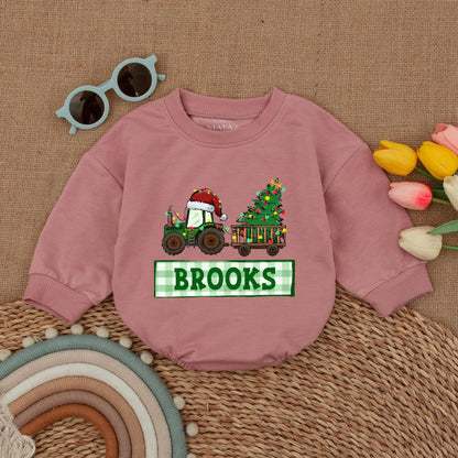 Personalized Tractor Christmas Romper for Baby Boy First Christmas Outfit Custom Name Winter Clothes Christmas Baby Shower Gift Red & Green Newborn Clothes