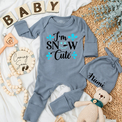 I'm Snow Cute Baby Romper - Soft Christmas Newborn Outfit, Teal Holly Accent, Funny Winter Pun Long Sleeve Going Home Gift for Boys and Girls