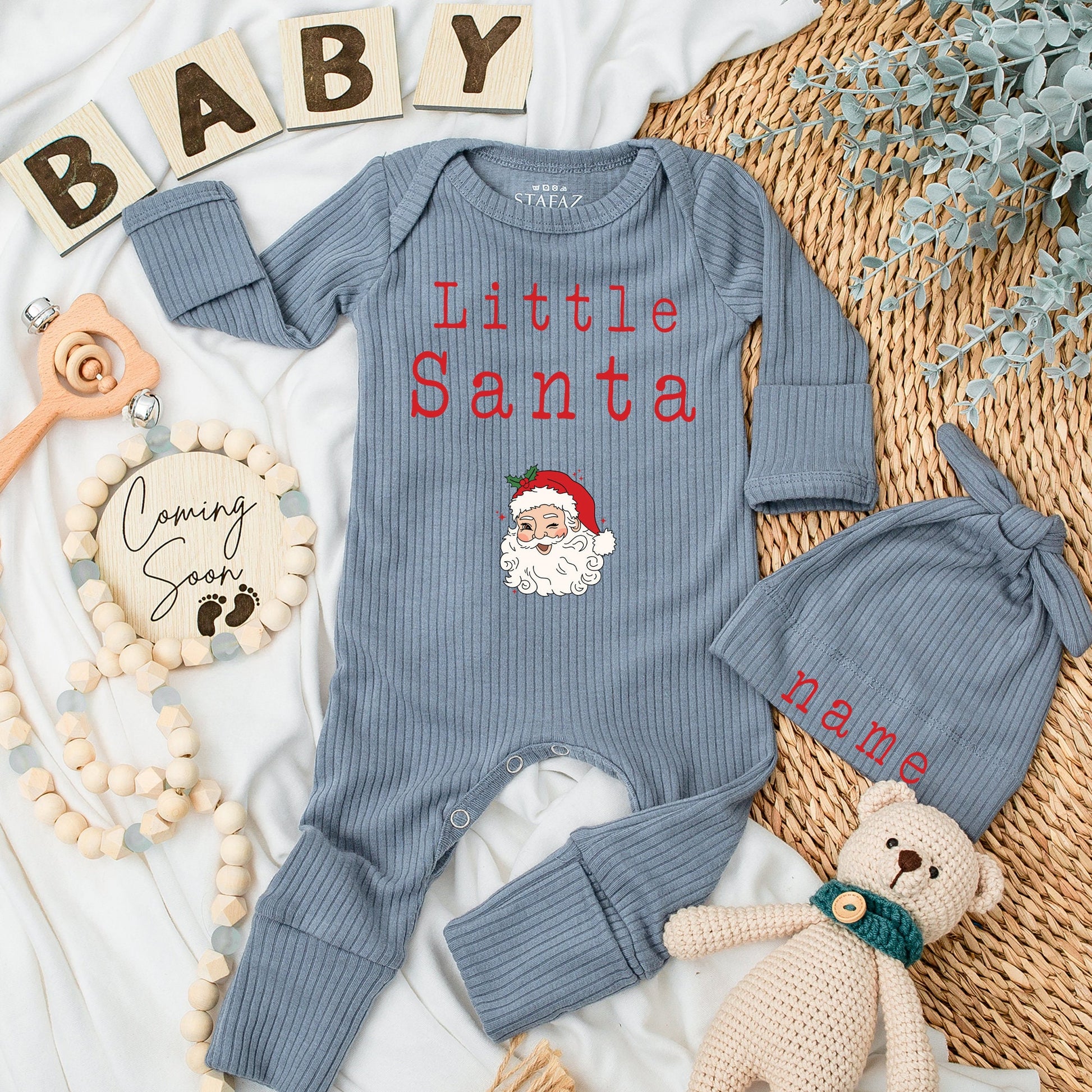 Little Santa Romper Cute Baby Long Sleeve Outfit Soft Going Home Newborn Gift Baby Shower Christmas Santa Baby Stars Whimsical Cartoon