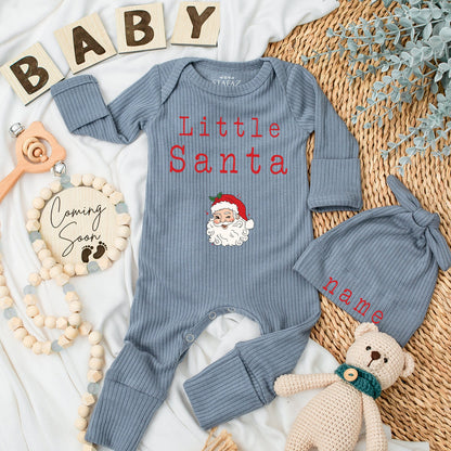 Little Santa Romper Cute Baby Long Sleeve Outfit Soft Going Home Newborn Gift Baby Shower Christmas Santa Baby Stars Whimsical Cartoon