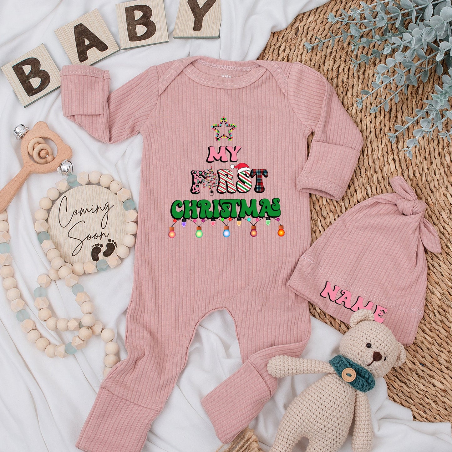 My First Christmas Baby Romper Colorful Lights Star "My First Christmas" Design Soft Newborn Outfit Holiday Gift for Boys Girls