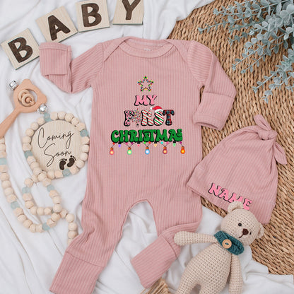 My First Christmas Baby Romper Colorful Lights Star "My First Christmas" Design Soft Newborn Outfit Holiday Gift for Boys Girls