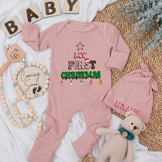 My First Christmas Baby Romper Colorful Lights Star "My First Christmas" Design Soft Newborn Outfit Holiday Gift for Boys Girls