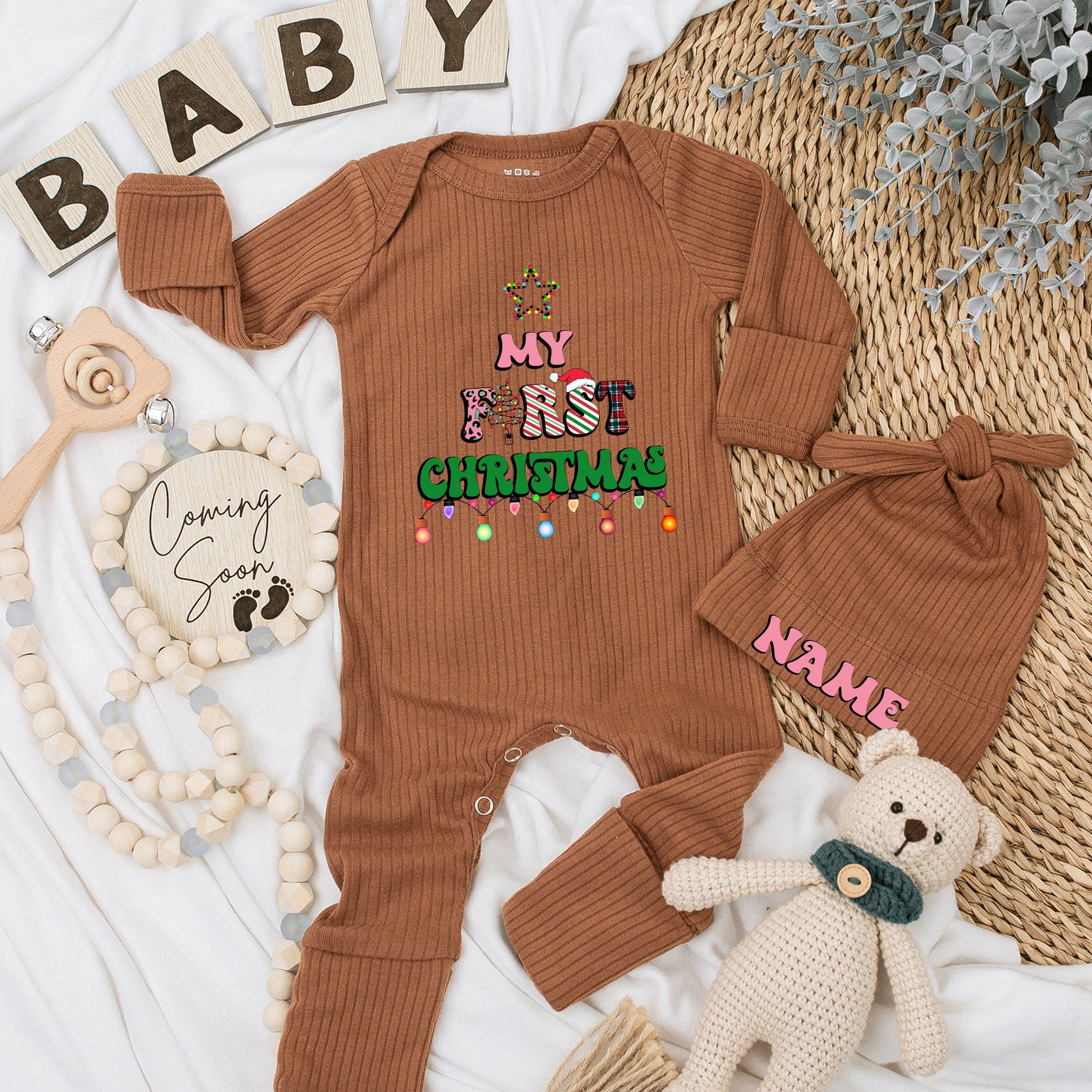 My First Christmas Baby Romper Colorful Lights Star "My First Christmas" Design Soft Newborn Outfit Holiday Gift for Boys Girls