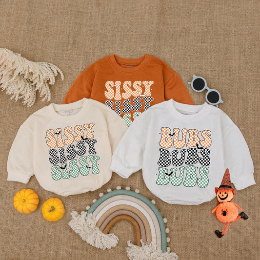 Baby's First Halloween Bubble Romper Orange Black Green Checkered Sissy Bubs Bat Costume Infant Gift