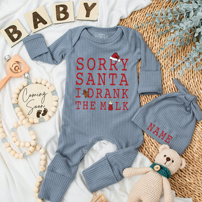 Sorry Santa I Drank The Milk Baby Romper Christmas Bodysuit, Gingerbread Man Outfit, Festive Long Sleeve Baby Cozy Clothes First Christmas Outfit 137