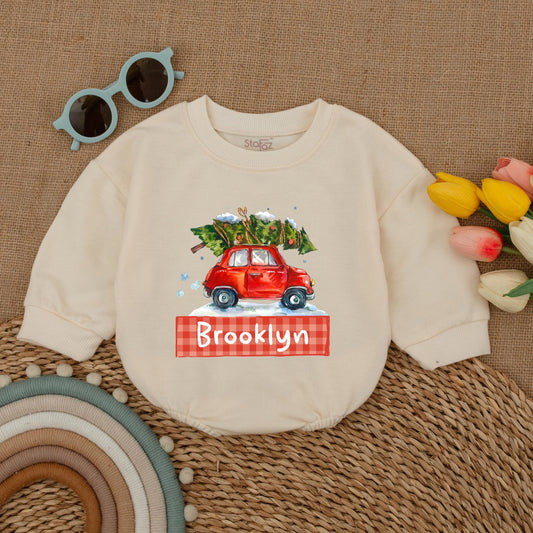 Baby’s First Christmas Car Romper: Custom Bodysuit & Winter Outfit