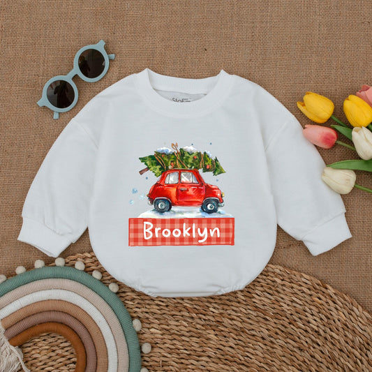 Baby’s First Christmas Car Romper: Custom Bodysuit & Winter Outfit