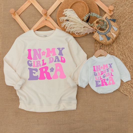 Father-Daughter Matching Sweatshirts & Neutral Baby Romper Outfits