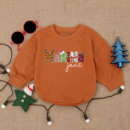 Custom Name Christmas Baby Bodysuit Festive Santa Reindeer Design with Gingerbread for First Holiday Season Soft Bubble Romper Infant Outfit Gift