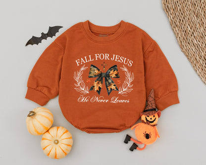 Christian Fall Baby Romper: Girly Bow, Perfect for Thanksgiving