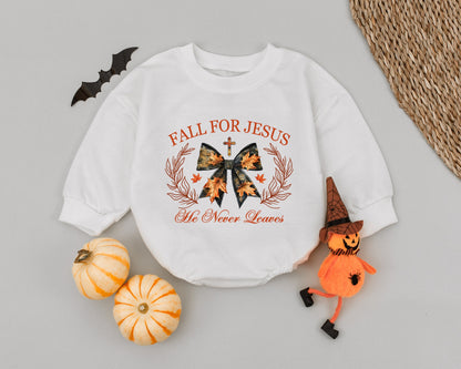 Christian Fall Baby Romper: Girly Bow, Perfect for Thanksgiving