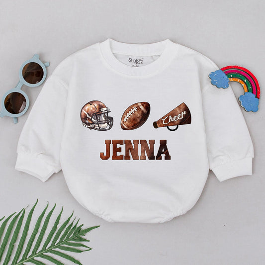 Retro Football Bubble Romper: Personalized Gameday Outfit for Babies